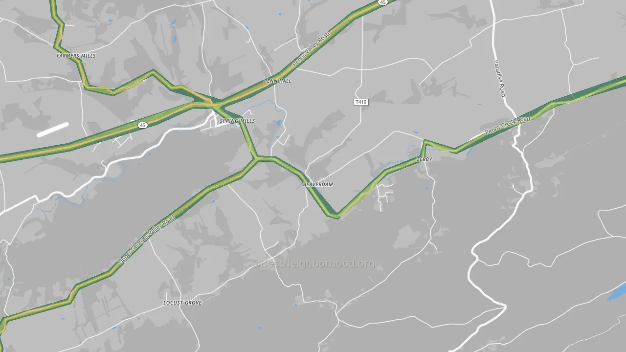Pennhall, PA Map of Noise Levels in Pennhall