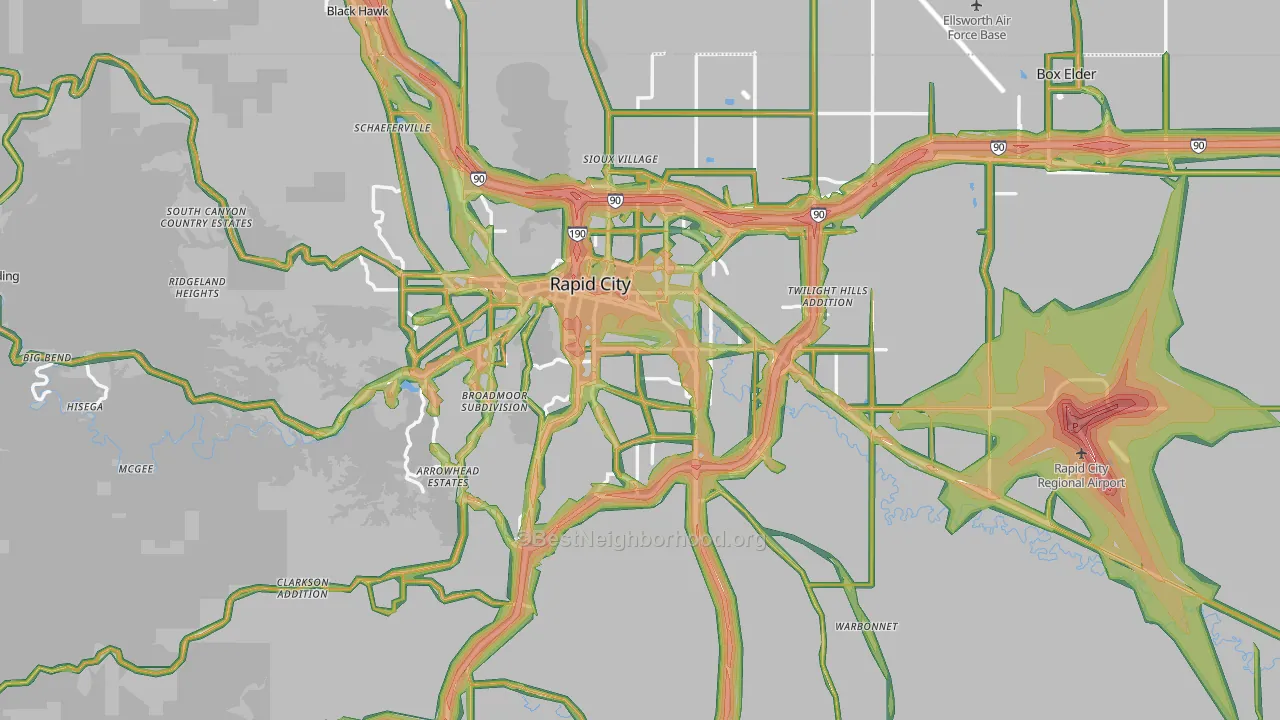 Pennington County, SD Map of Noise Levels in Pennington County