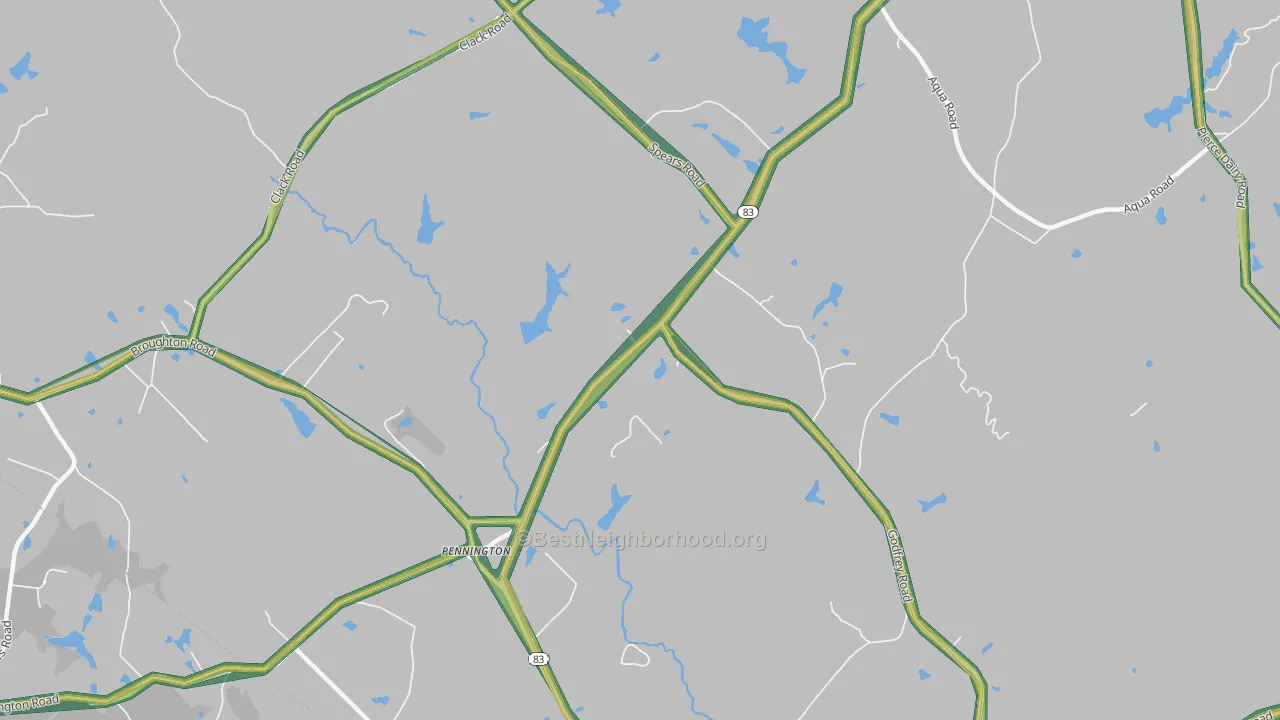 Pennington, GA Map of Noise Levels in Pennington