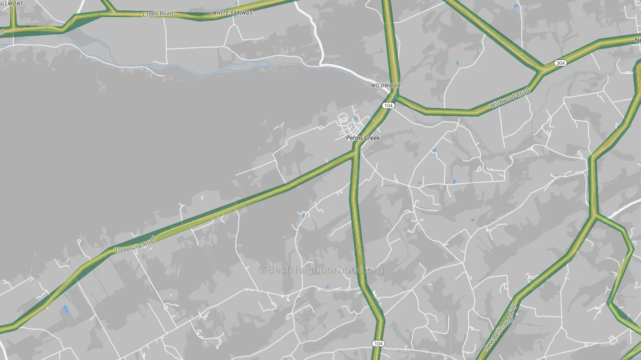 Penns Creek, PA Map of Noise Levels in Penns Creek