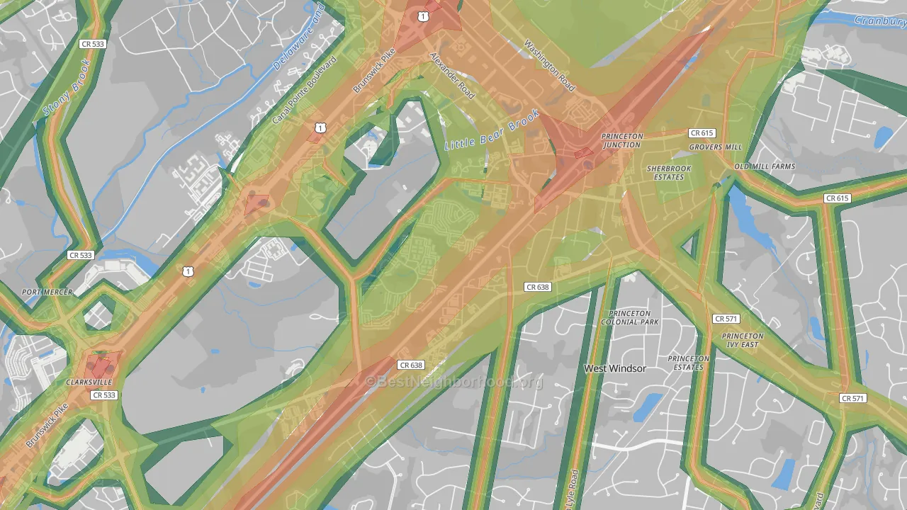 Penns Neck, NJ Map of Noise Levels in Penns Neck