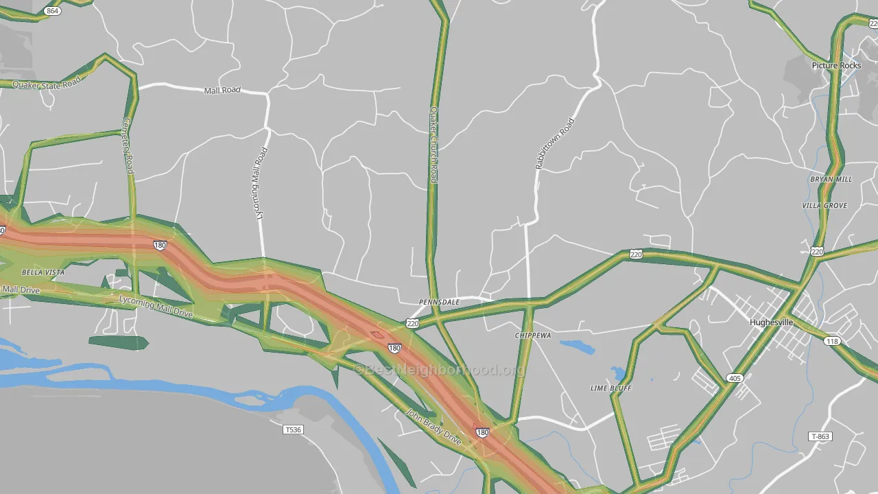 Pennsdale, PA Map of Noise Levels in Pennsdale