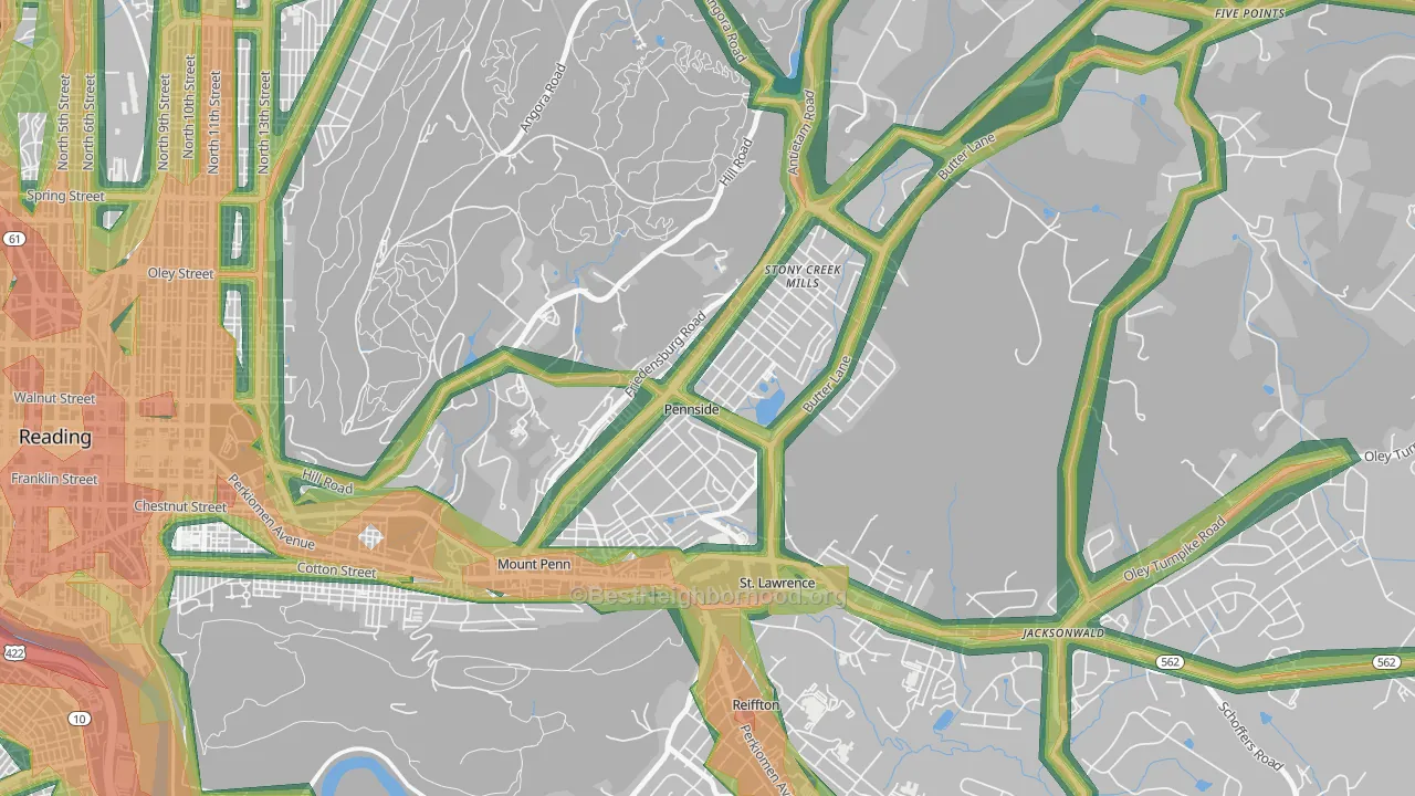 Pennside, PA Map of Noise Levels in Pennside