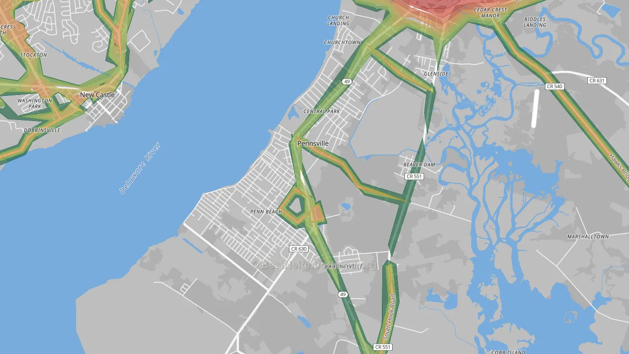 Pennsville, NJ Map of Noise Levels in Pennsville