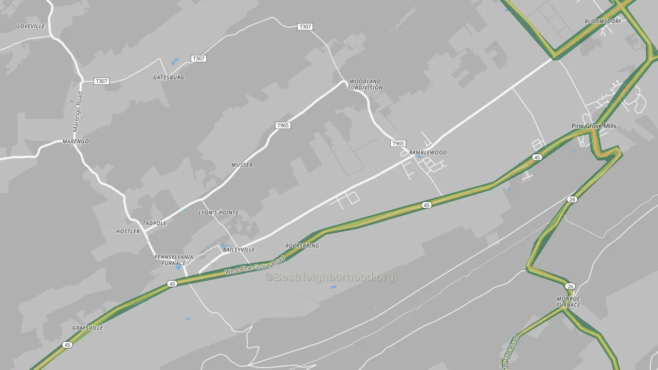 Pennsylvania Furnace, PA Map of Noise Levels in Pennsylvania Furnace