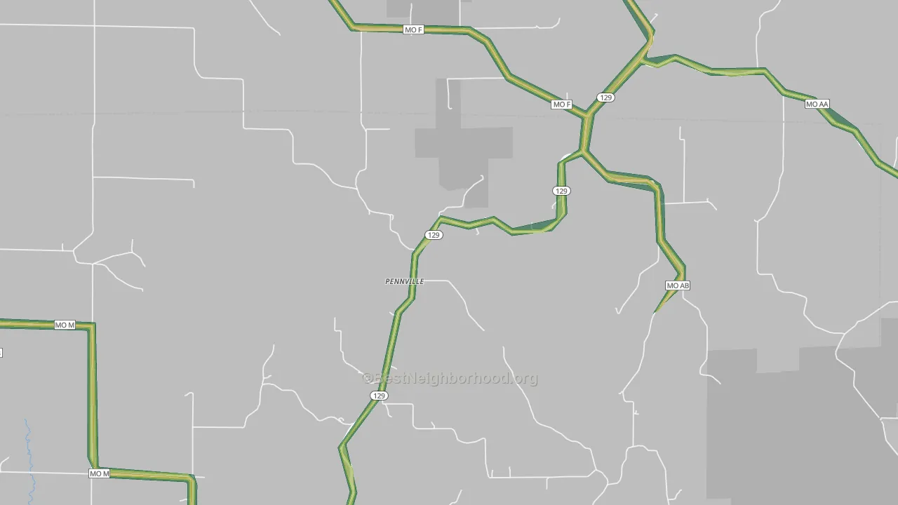 Pennville, MO Map of Noise Levels in Pennville