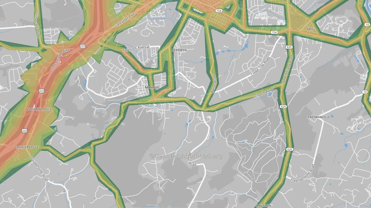 Pennwyn, PA Map of Noise Levels in Pennwyn