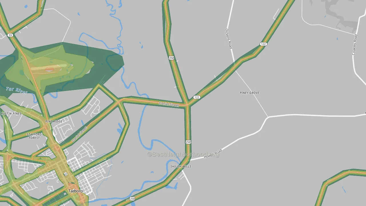Penny Hill, NC Map of Noise Levels in Penny Hill