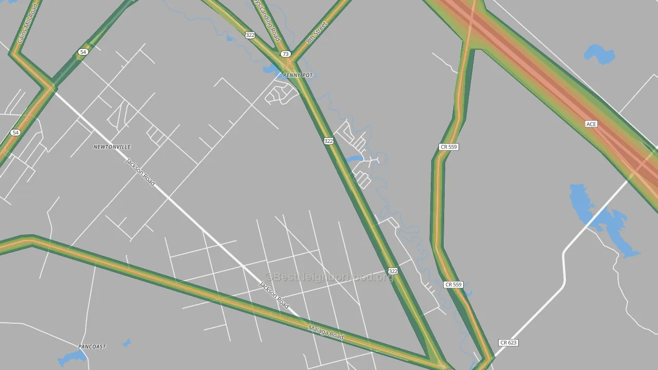 Penny Pot, NJ Map of Noise Levels in Penny Pot