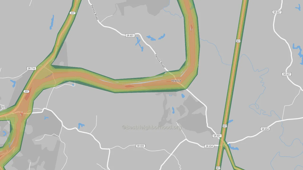Penola, VA Map of Noise Levels in Penola
