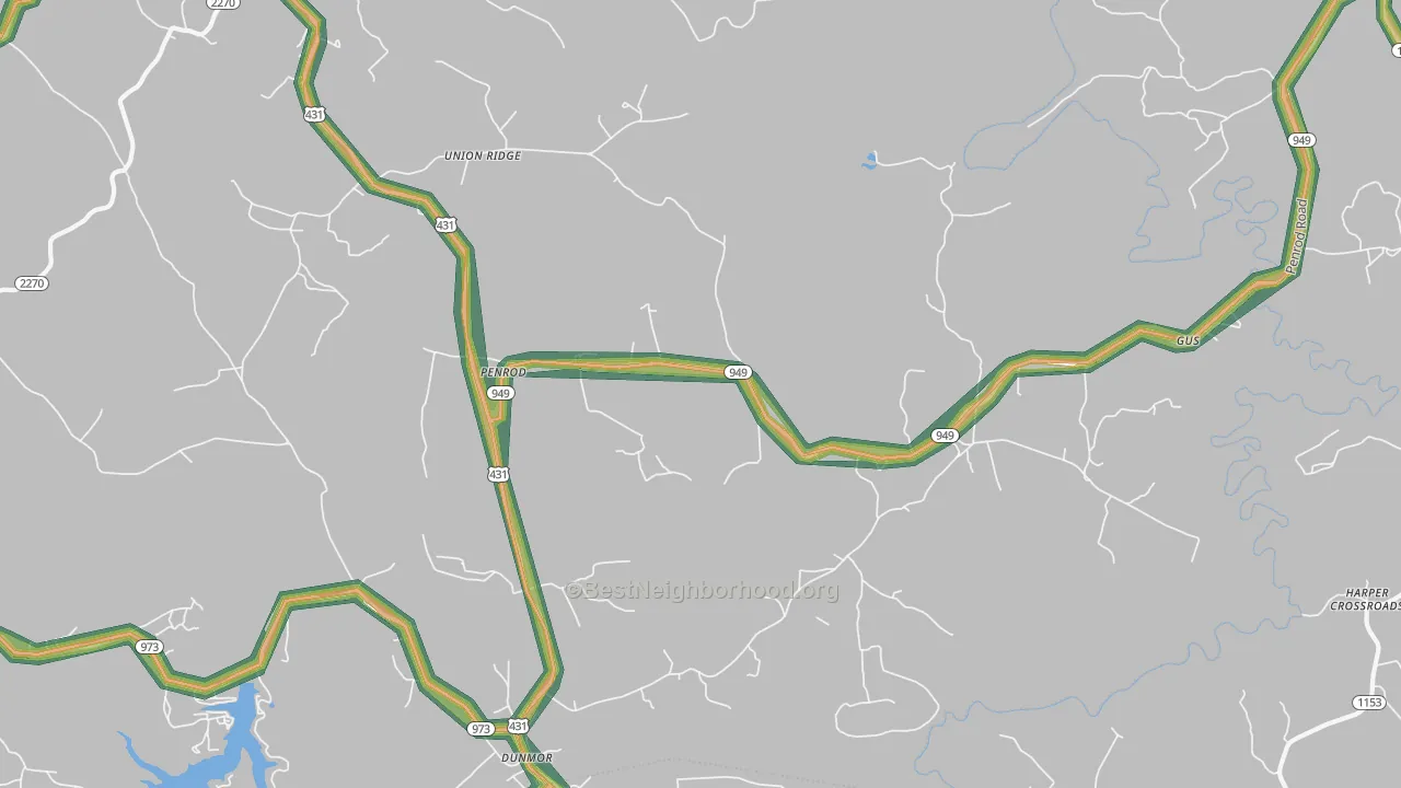 Penrod, KY Map of Noise Levels in Penrod