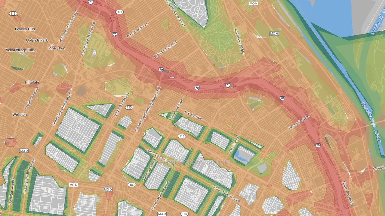 Penrose, St. Louis, MO Map of Noise Levels in Penrose