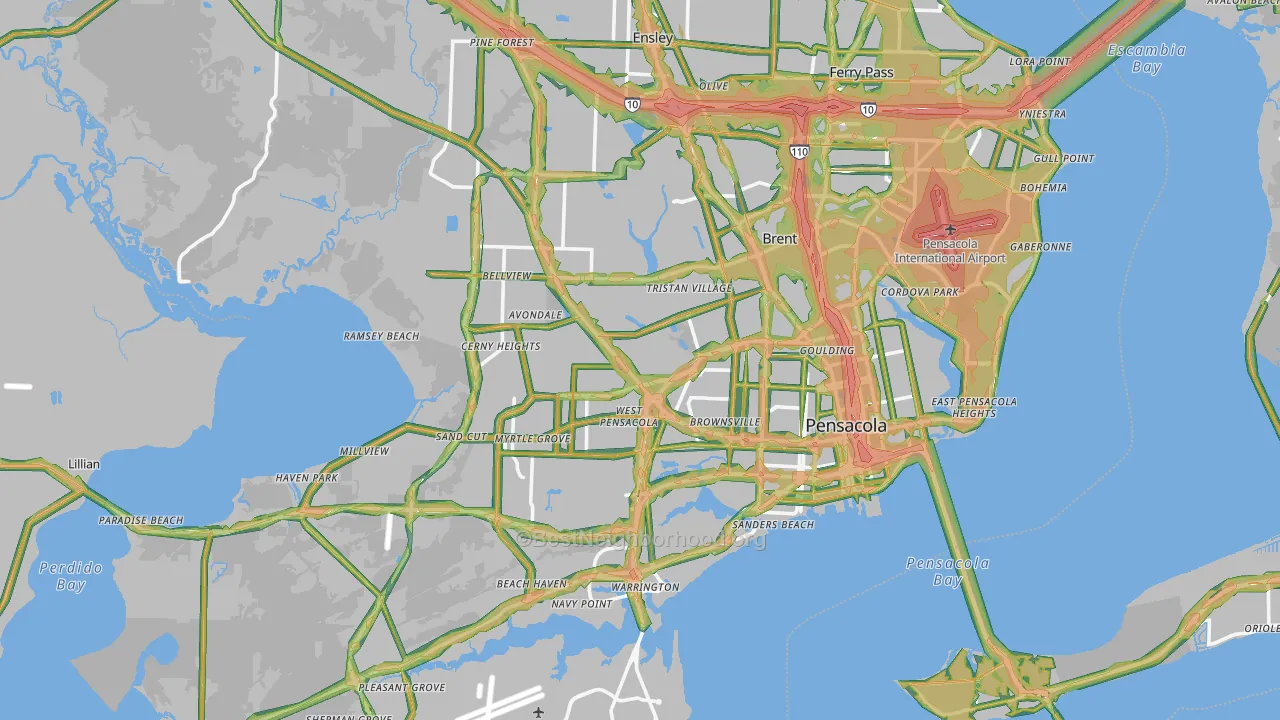Pensacola, FL Map of Noise Levels in Pensacola