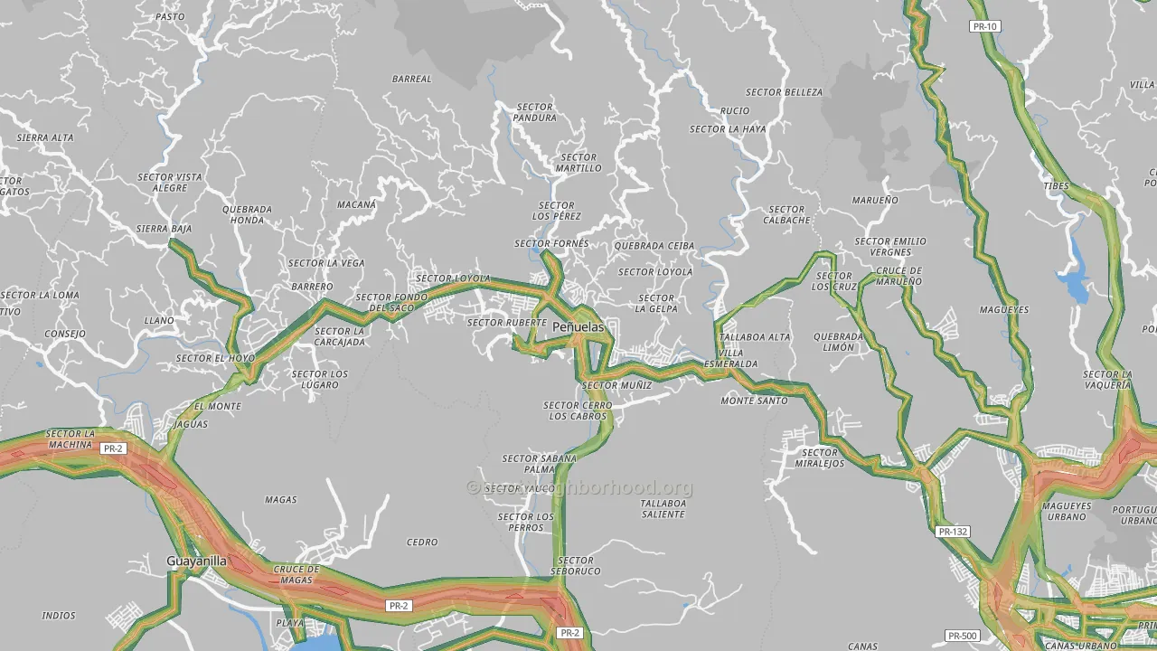 Penuelas Municipio, PR Map of Noise Levels in Penuelas Municipio