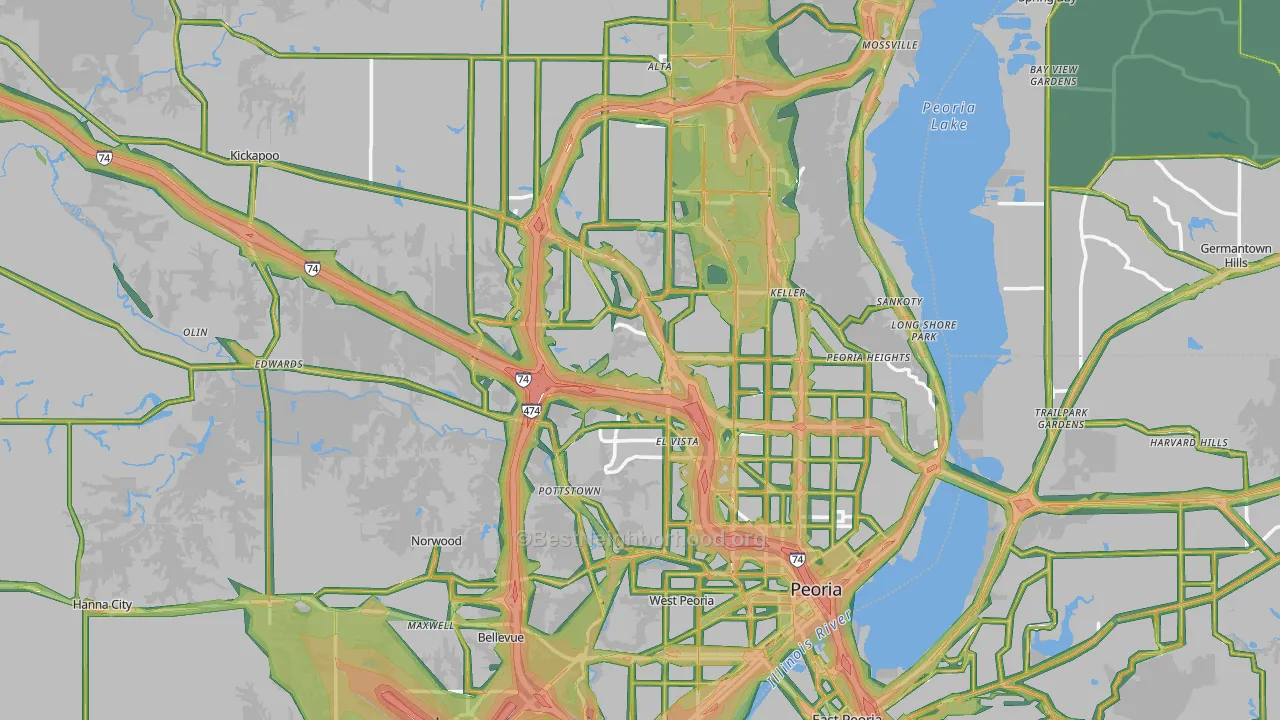 Peoria County, IL Map of Noise Levels in Peoria County