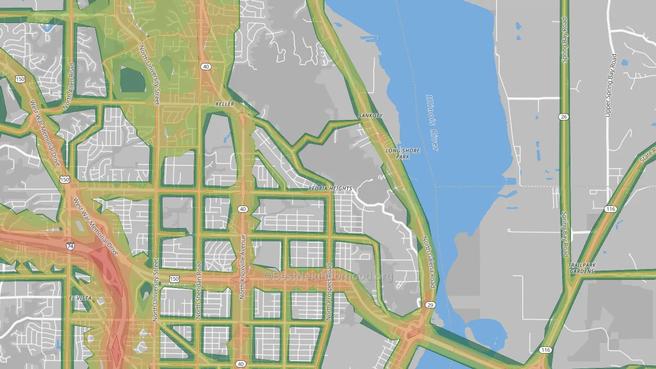 Peoria Heights, IL Map of Noise Levels in Peoria Heights