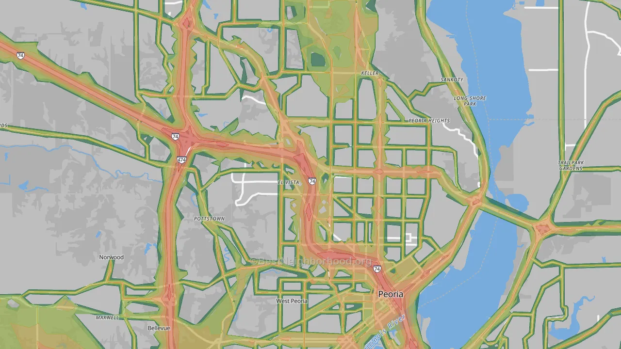 Peoria, IL Map of Noise Levels in Peoria
