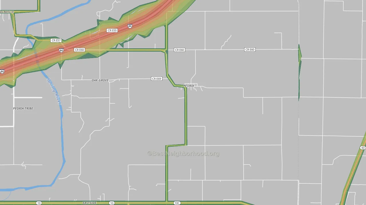 Peoria, OK Map of Noise Levels in Peoria