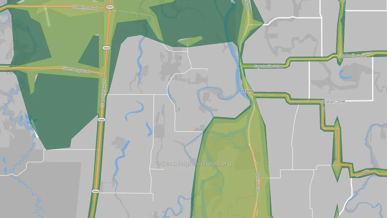 Peoria, OR Map of Noise Levels in Peoria