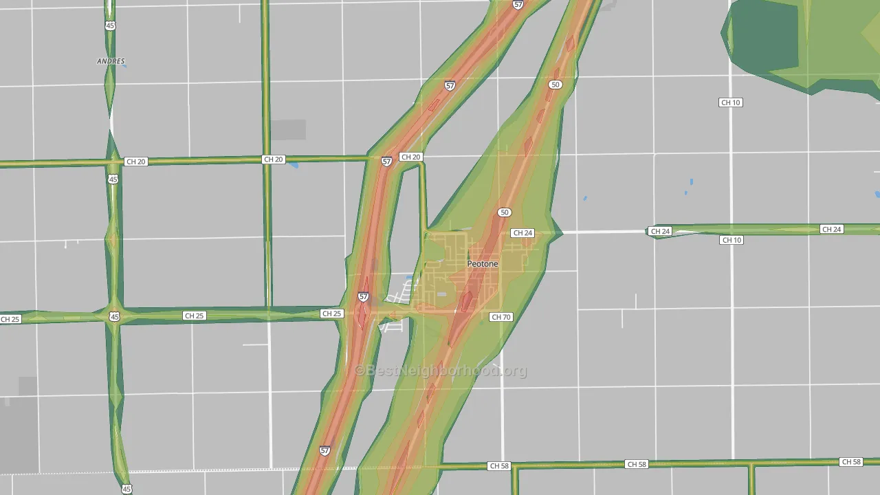Peotone, IL Map of Noise Levels in Peotone