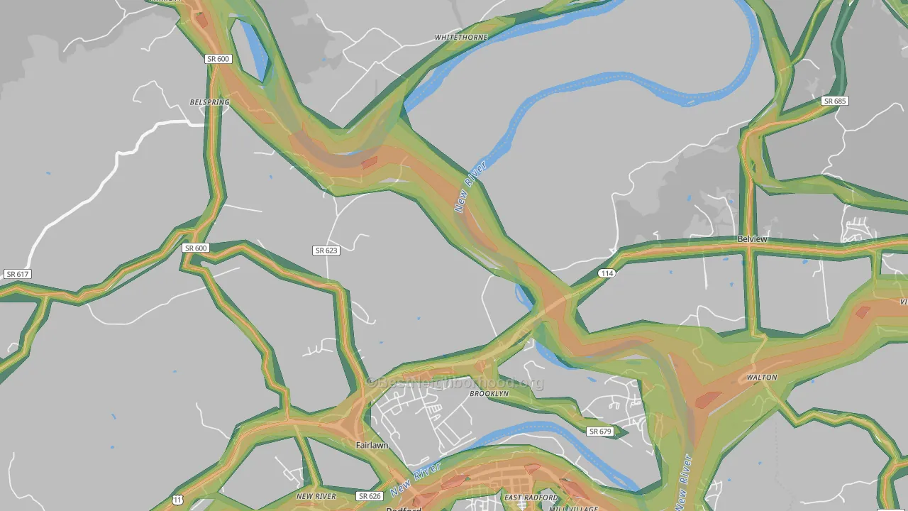 Pepper, VA Map of Noise Levels in Pepper