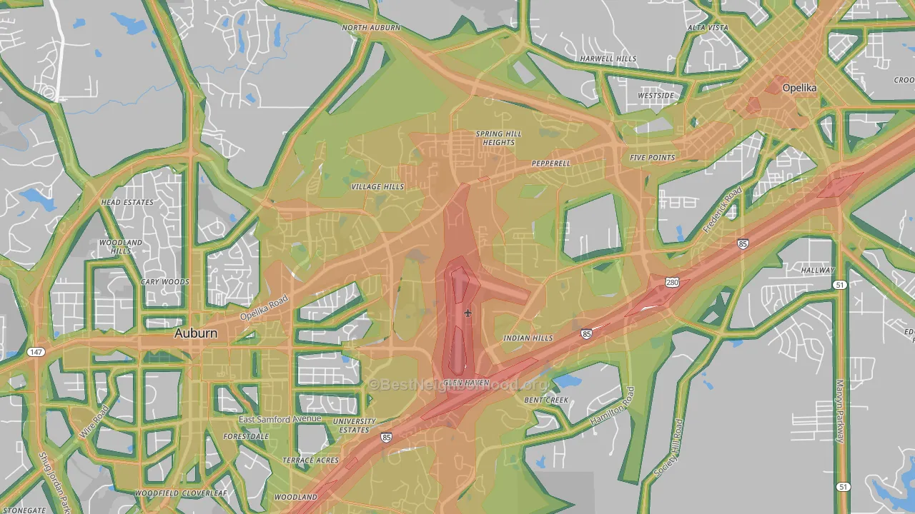 Pepperell, AL Map of Noise Levels in Pepperell