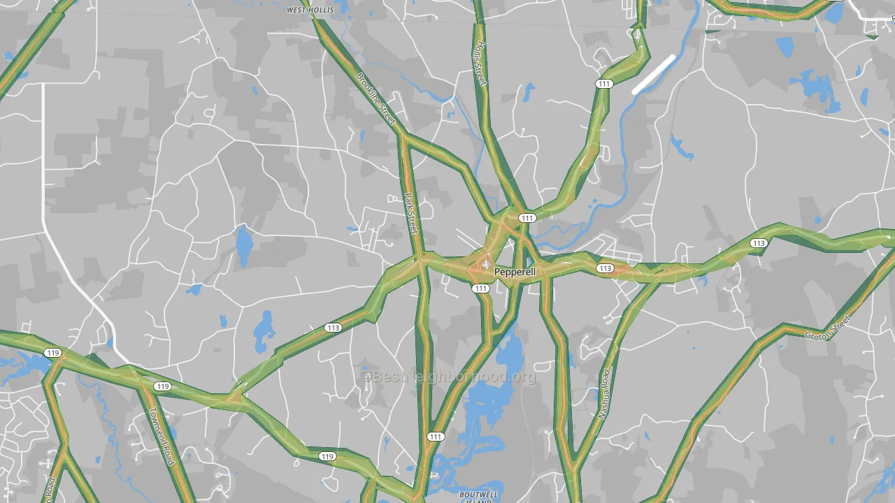 Pepperell, MA Map of Noise Levels in Pepperell