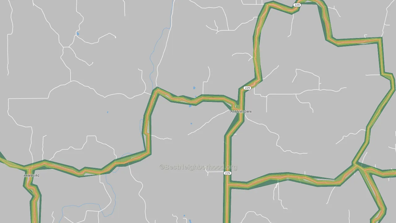 Peppertown, IN Map of Noise Levels in Peppertown