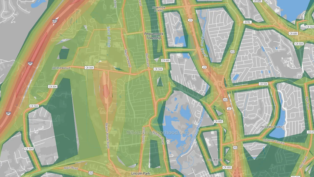 Pequannock, NJ Map of Noise Levels in Pequannock