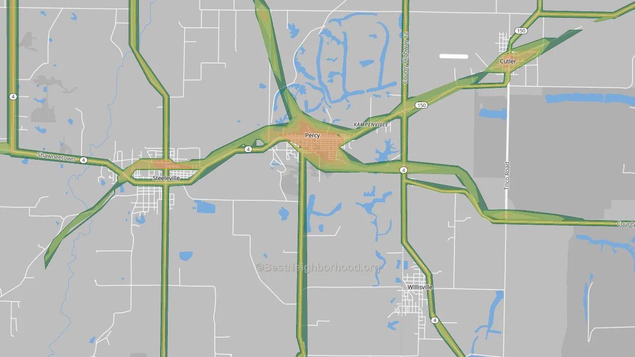 Percy, IL Map of Noise Levels in Percy