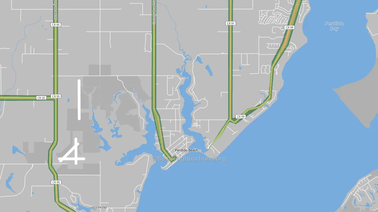 Perdido Beach, AL Map of Noise Levels in Perdido Beach