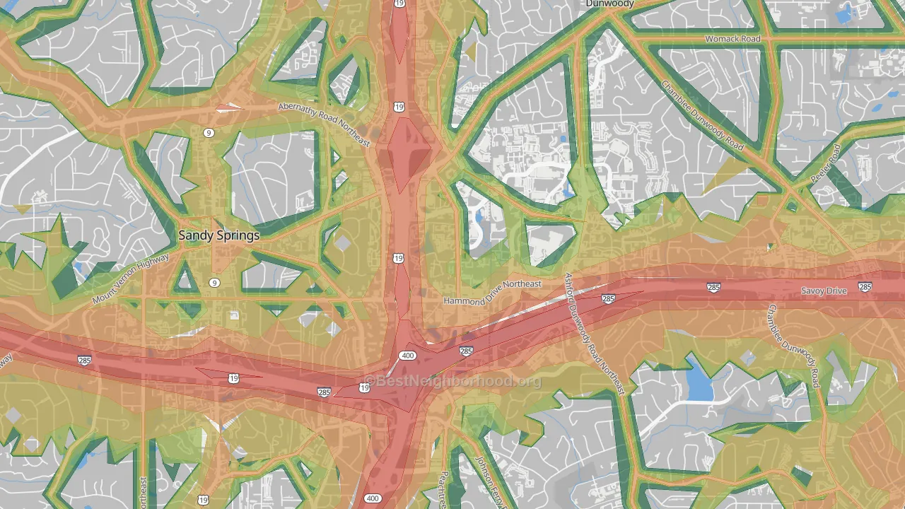 Perimeter Center, Sandy Springs, GA Map of Noise Levels in Perimeter Center