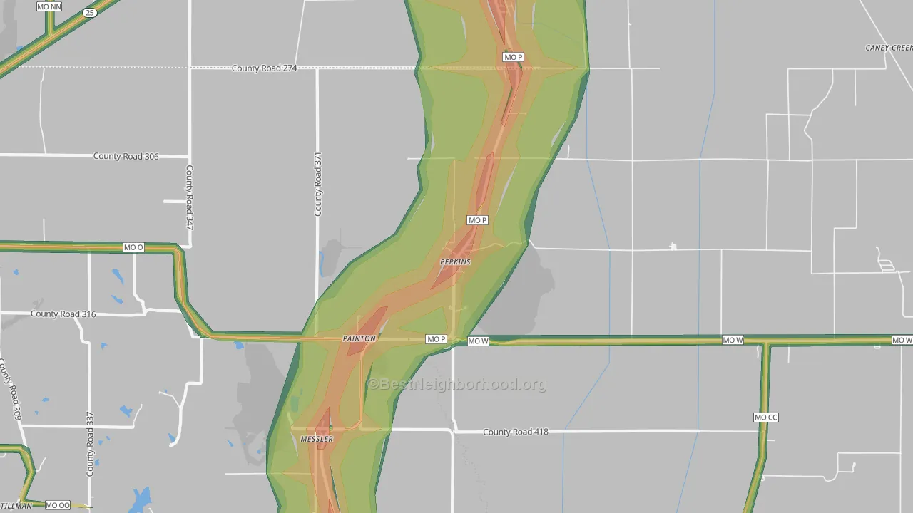 Perkins, MO Map of Noise Levels in Perkins