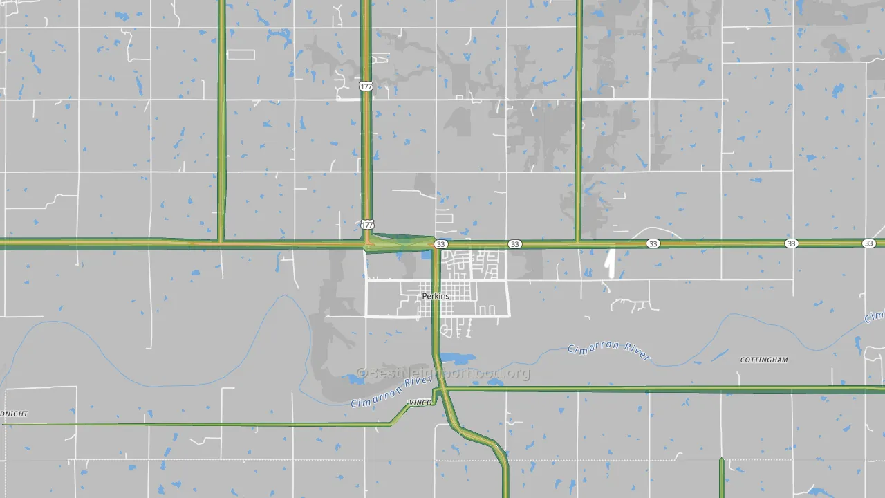 Perkins, OK Map of Noise Levels in Perkins