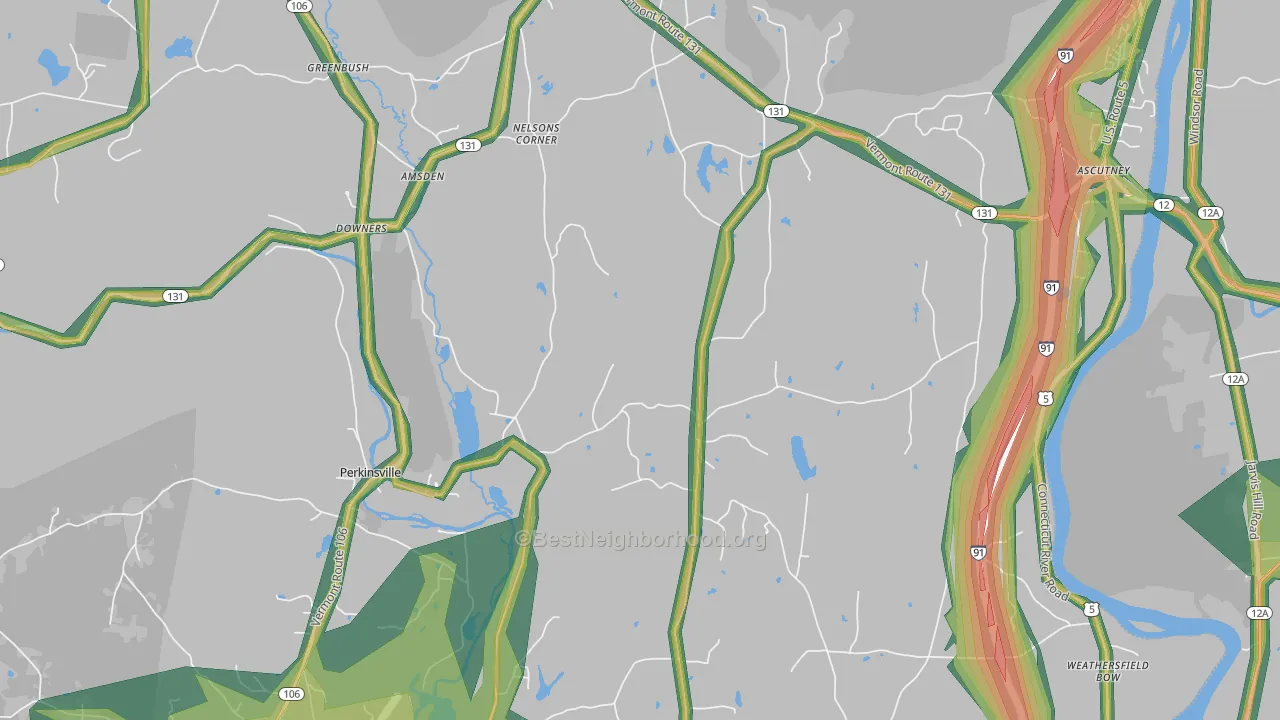 Perkinsville, VT Map of Noise Levels in Perkinsville