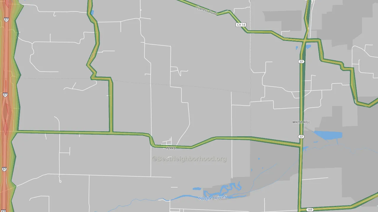 Perks, IL Map of Noise Levels in Perks