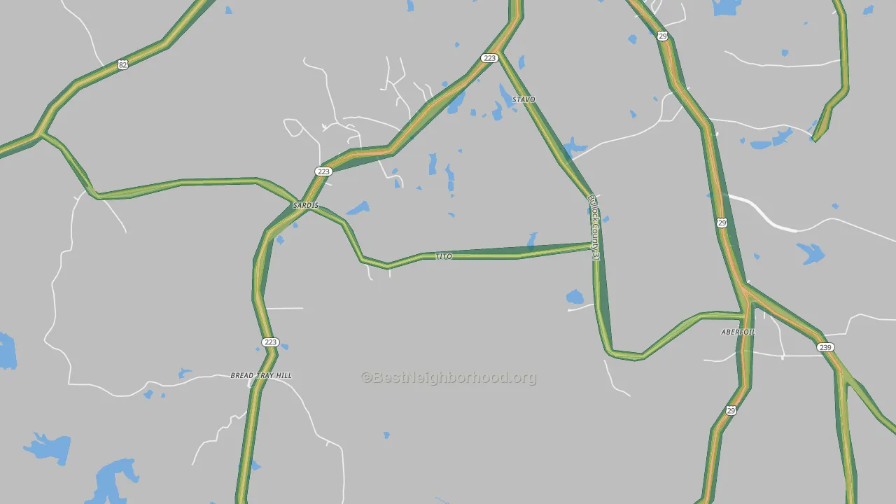 Perote, AL Map of Noise Levels in Perote