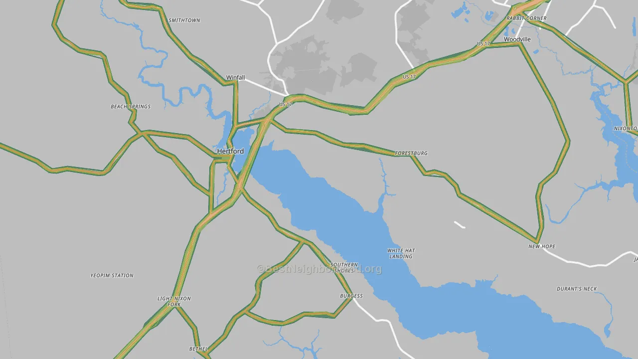 Perquimans County, NC Map of Noise Levels in Perquimans County