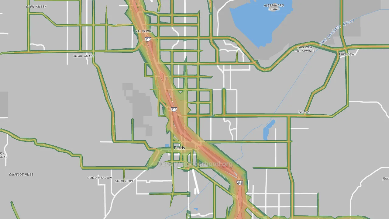 Perris, CA Map of Noise Levels in Perris