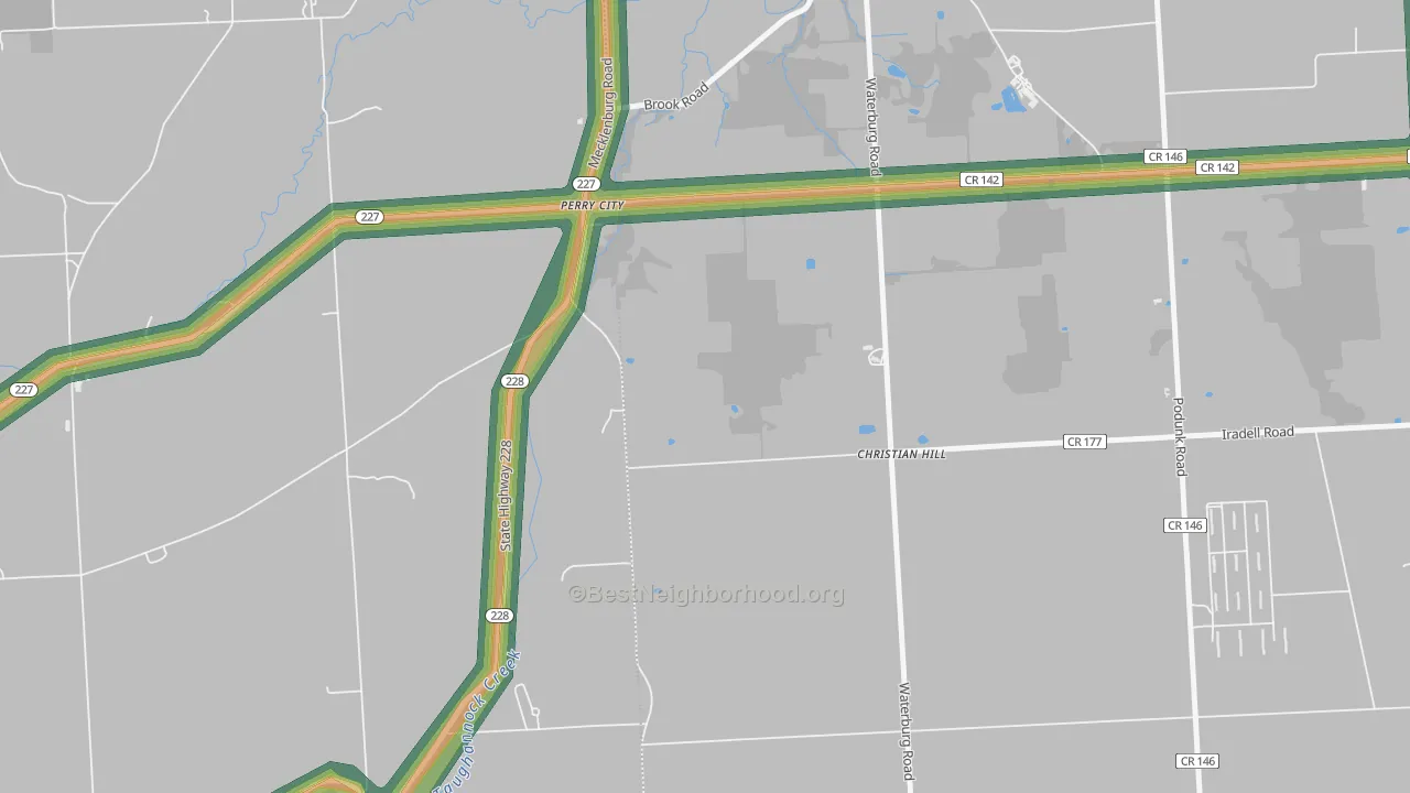 Perry City, NY Map of Noise Levels in Perry City