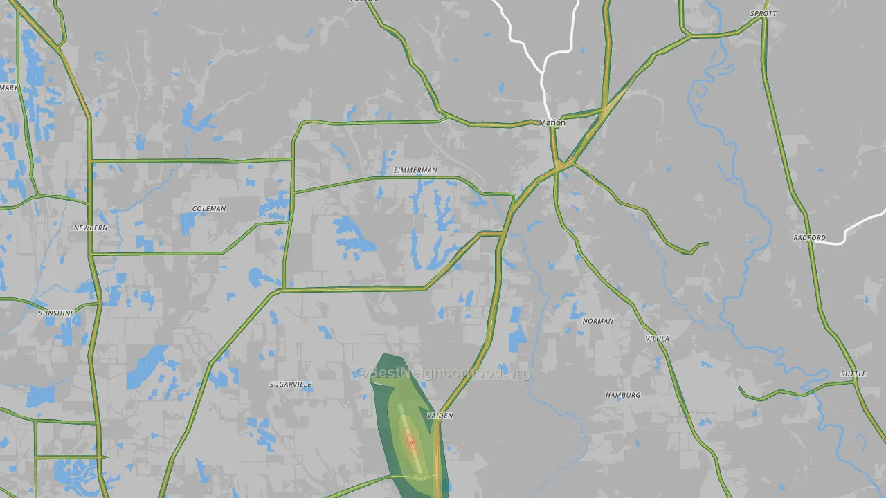 Perry County, AL Map of Noise Levels in Perry County