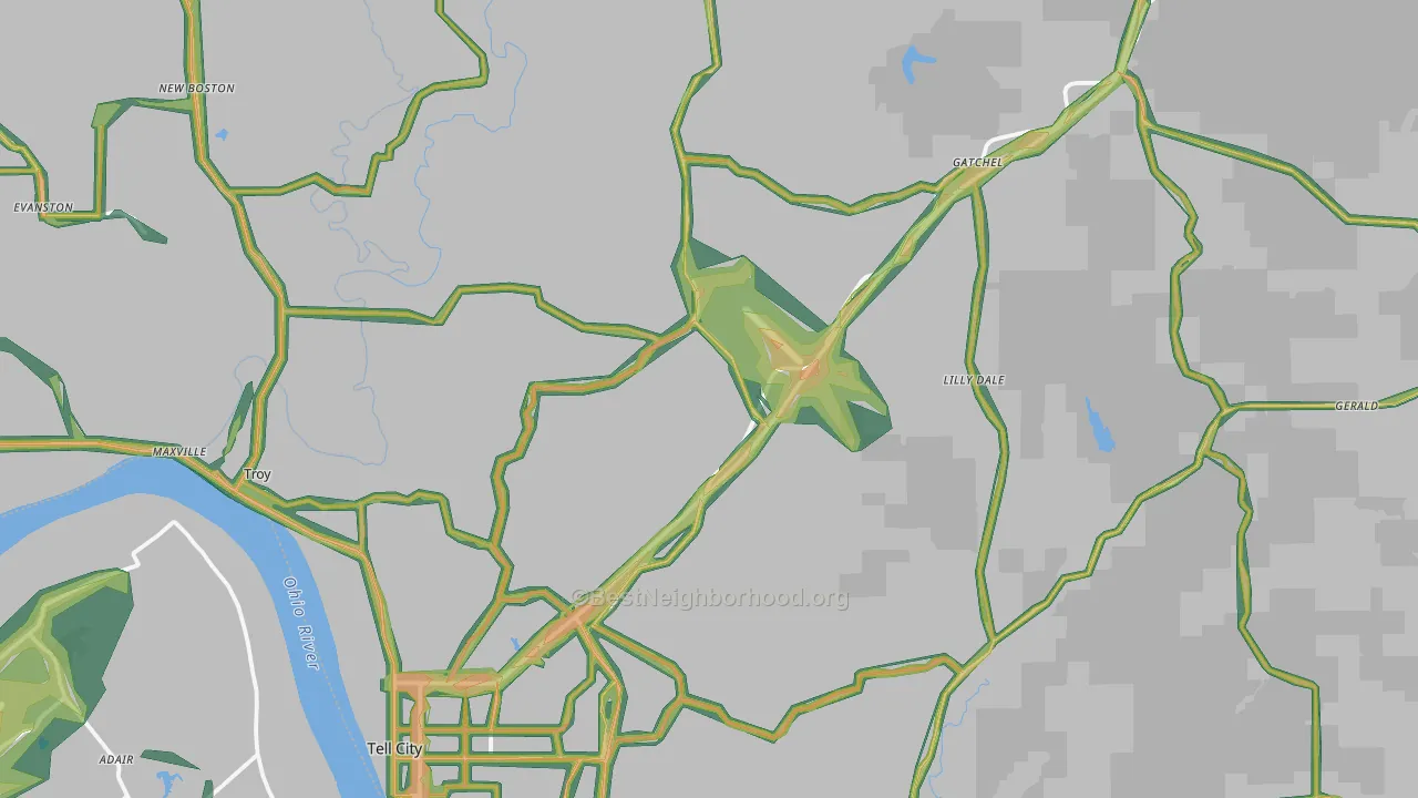 Perry County, IN Map of Noise Levels in Perry County