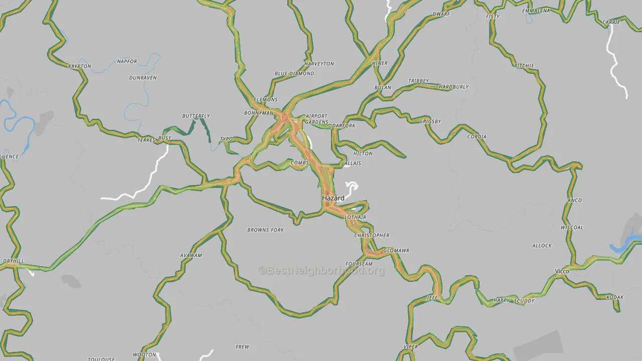 Perry County, KY Map of Noise Levels in Perry County