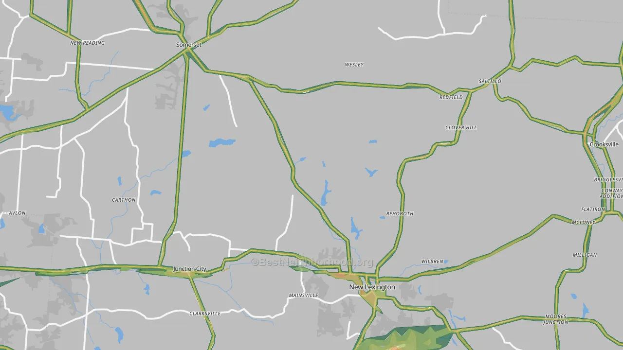 Perry County, OH Map of Noise Levels in Perry County