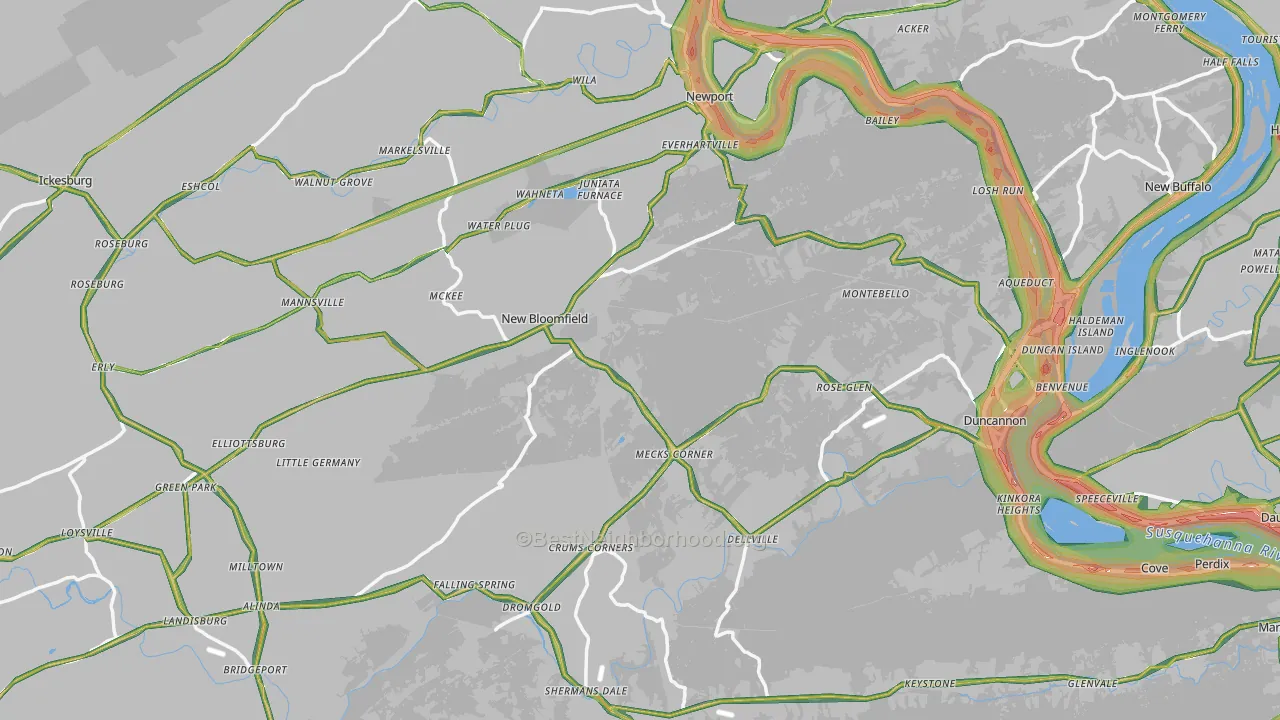 Perry County, PA Map of Noise Levels in Perry County