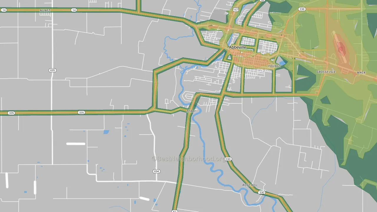 Perry, LA Map of Noise Levels in Perry