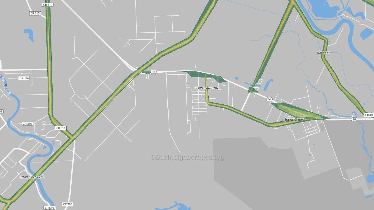 Perry Landing, TX Map of Noise Levels in Perry Landing