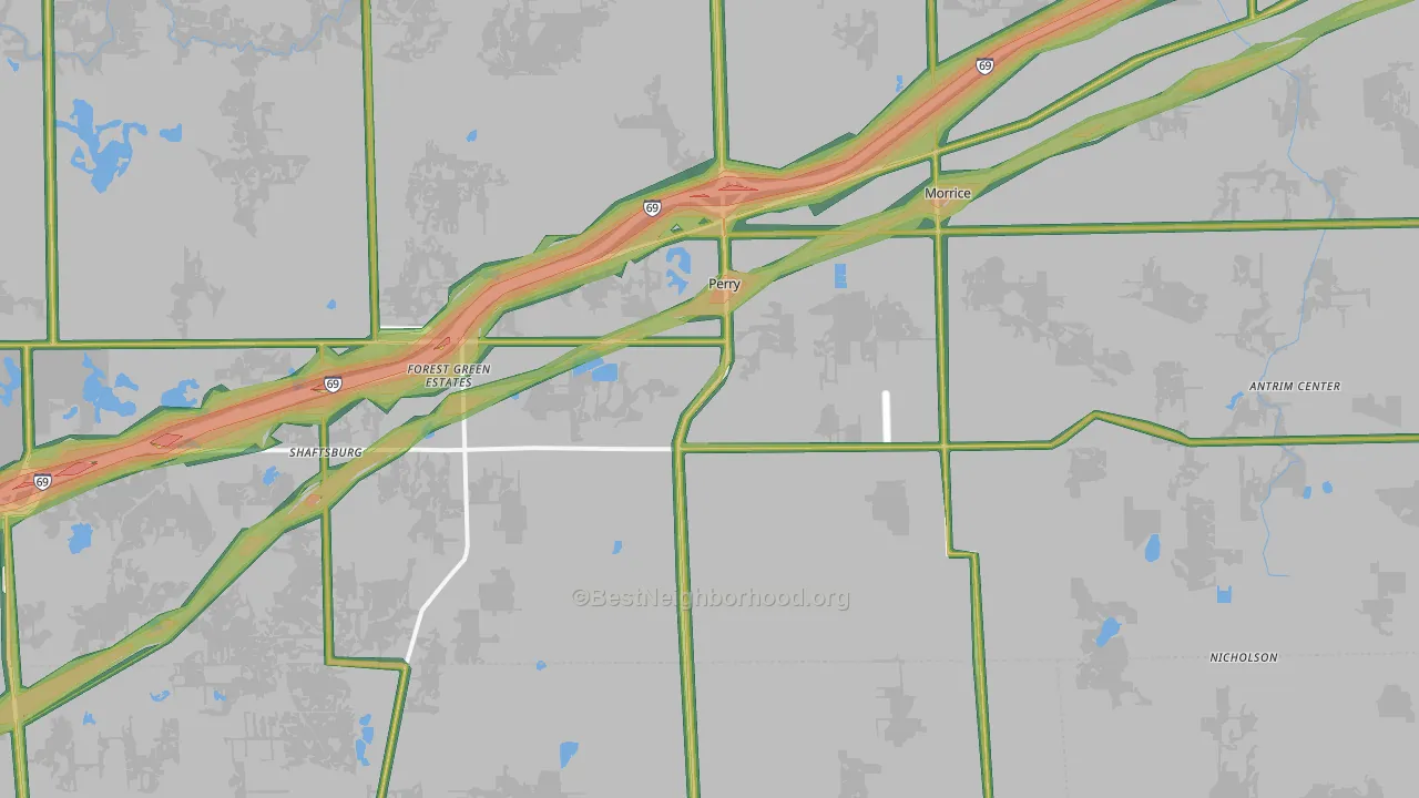 Perry, MI Map of Noise Levels in Perry