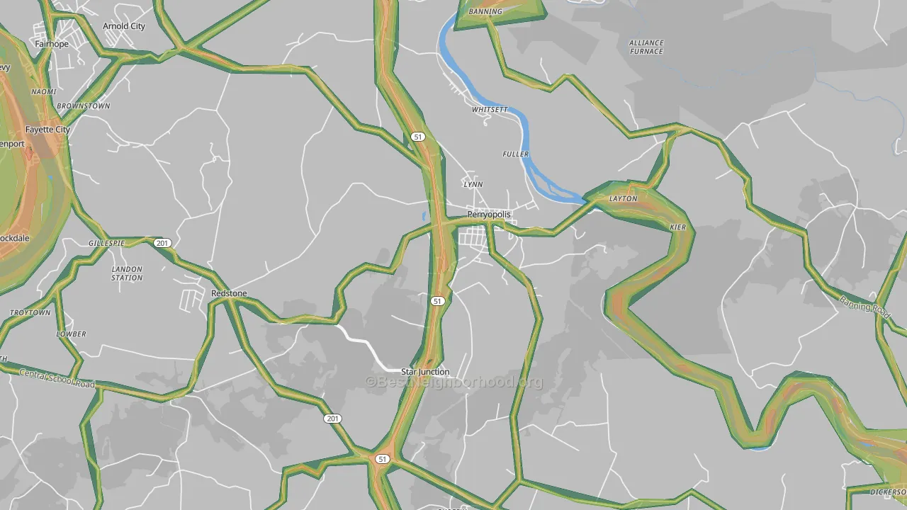 Perryopolis, PA Map of Noise Levels in Perryopolis