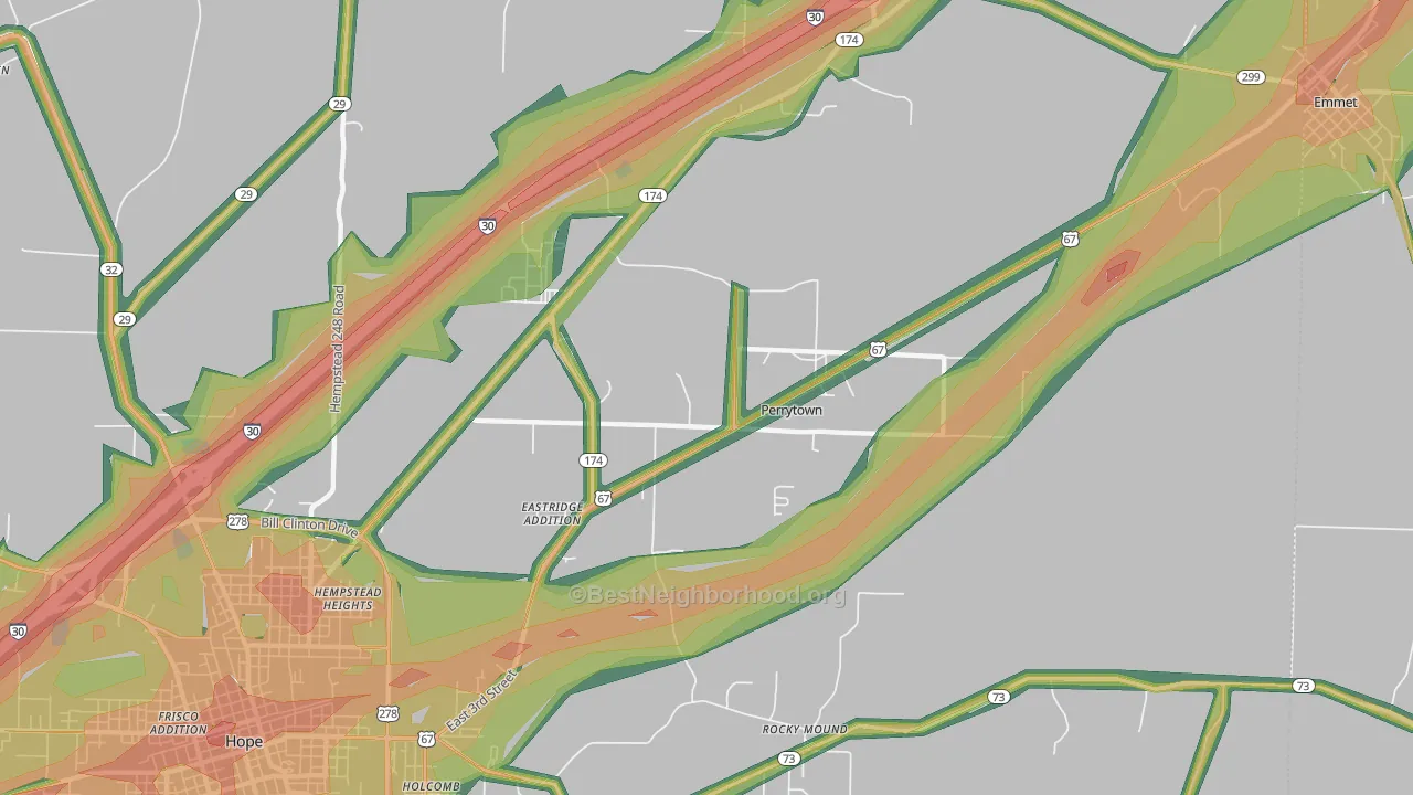 Perrytown, AR Map of Noise Levels in Perrytown